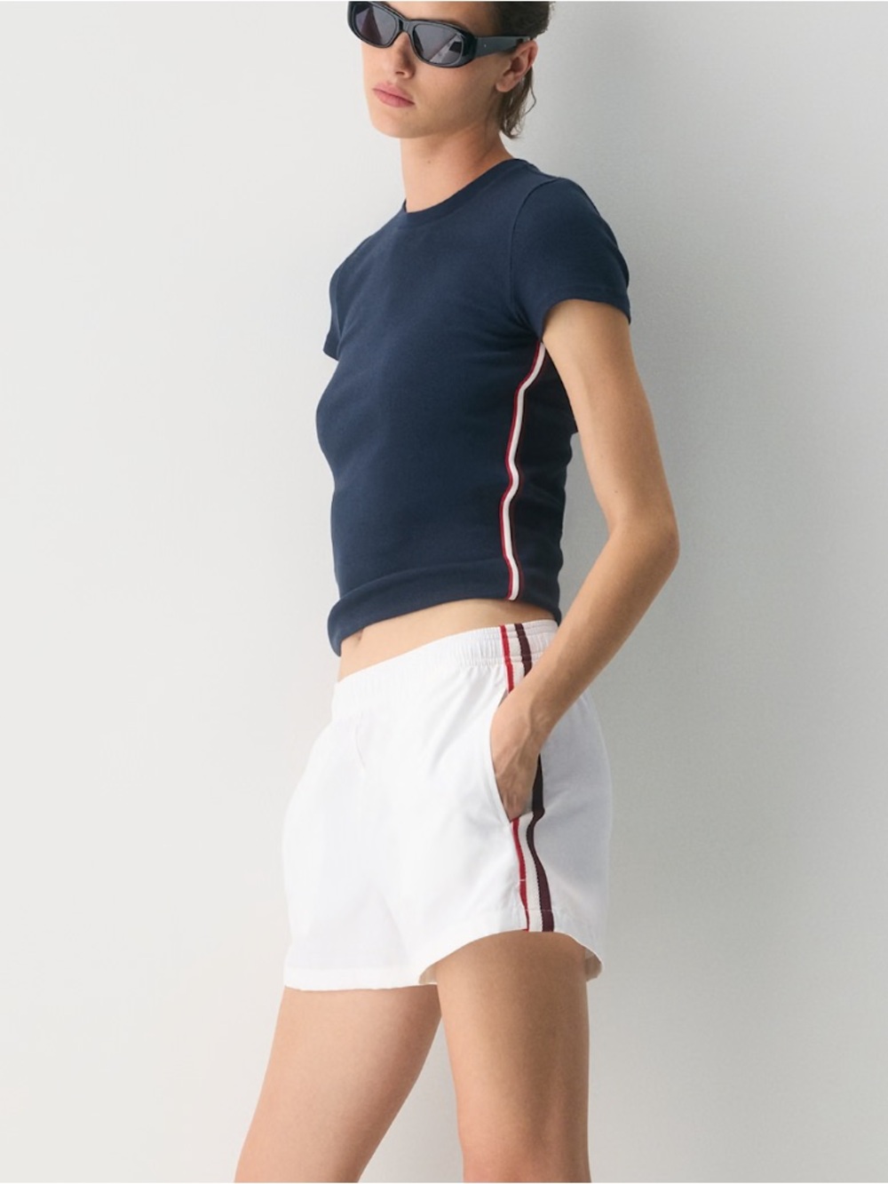 Aritzia HomeStretch Rib Tune T-Shirt - Admiral Blue / Multi Stripe Size XL NWOT